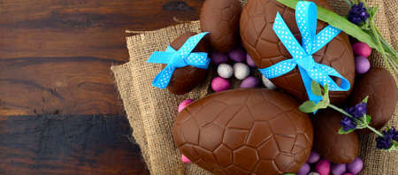 Happy Easter chocolate eggsの写真素材