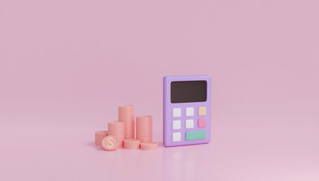 3D Rendering concept of investment. Calculator with coins on background  for commercial design.の写真素材