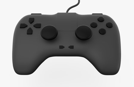 Black joystick gamepad, game console or game controller. Computer gaming, icon isolated on white...