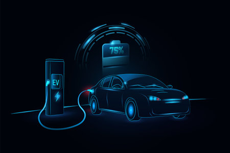 EV electric car charging station concept, eco friendly transportation. Vector illustration.のイラスト素材