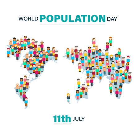 World Population Day, map made form people background, poster for web, vector illustrationのイラスト素材