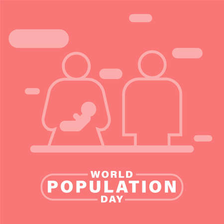 World Population Day, parents and child, mom and dad with bay, illustration poster, template for projects, vectorのイラスト素材