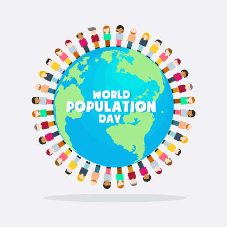 World Population Day, Earth globe, people, infographics poster, vector illustrationのイラスト素材