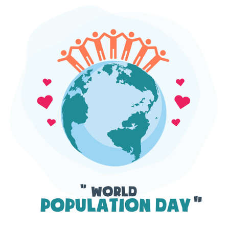 World Population Day, people friendship on Earth globe, poster, template for web, vector illustrationのイラスト素材