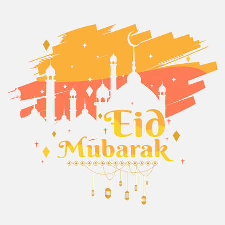 eid mubarak greeting poster, background with brush strokes illustration vectorのイラスト素材