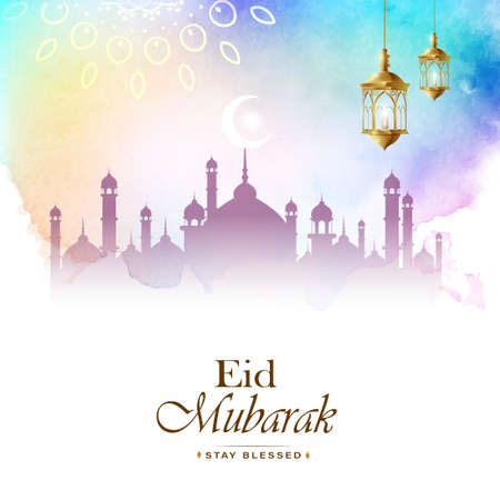 Eid mubarak, stay blessed colorful greeting, message vector illustrationのイラスト素材