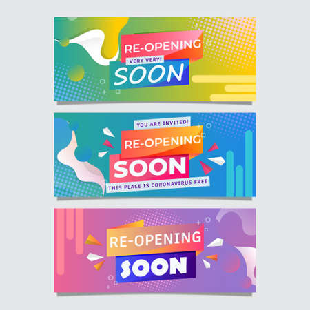 Re-opening in coronavirus pandemic illustration banner, template for shops, stores and business, vectorのイラスト素材