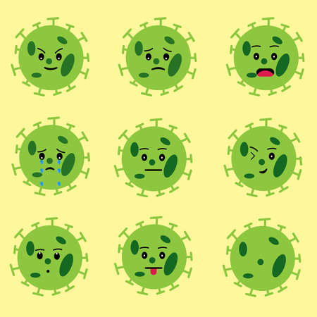 Corona Emojis, Coronavirus facial expressions, emotions illustration vector.のイラスト素材