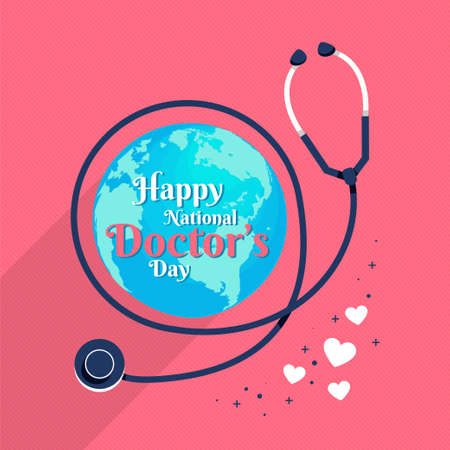 Happy National Doctor's Day, world, globe and doctor stethoscope, illustration vectorのイラスト素材