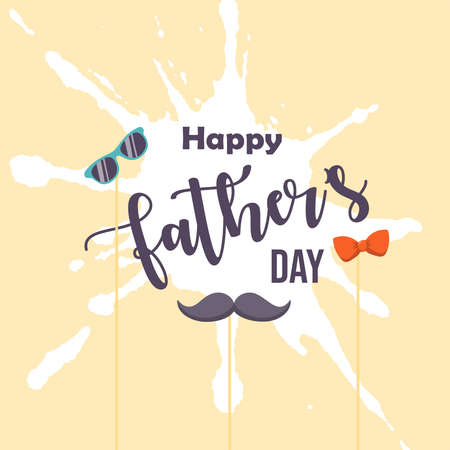 Happy father's day poster illustration vector. fathers day card illustration with bow. shades and mustacheのイラスト素材