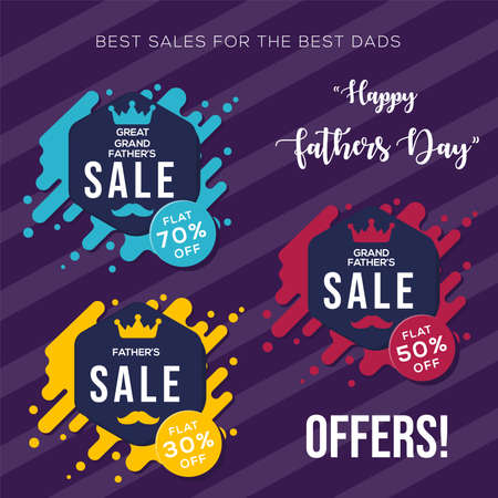 Happy father's day sale banner with three different offers for online business and marketing, background vector illustrationのイラスト素材
