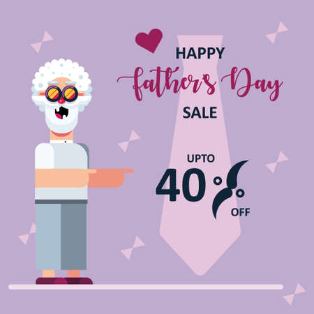 Happy Father's Day sale discount banner with father figure, vector illustrationのイラスト素材