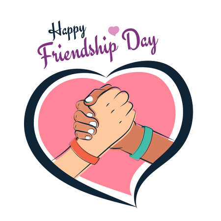 Happy Friendship Day, friends shake hands with love and heart illustration poster, vectorのイラスト素材