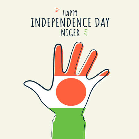 Happy Independence day Niger, Flag on hand palm, poster, flat illustration, vectorのイラスト素材