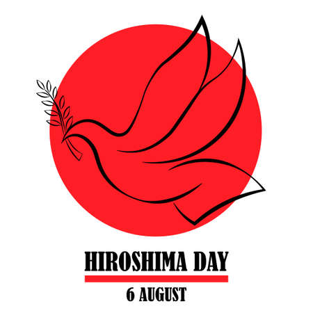 Hiroshima Day, 6 august, peace dove bird poster, flat illustration, vectorのイラスト素材
