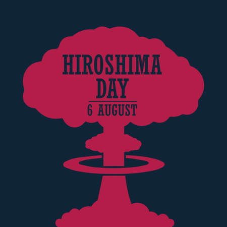 Hiroshima Day, 6 august, red colored nuclear bomb explosion poster, flat illustration, vectorのイラスト素材