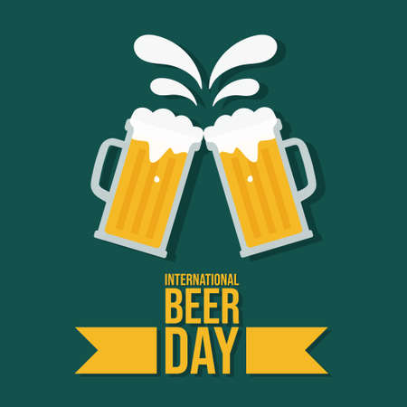 International Beer Day poster, flat illustration, vectorのイラスト素材