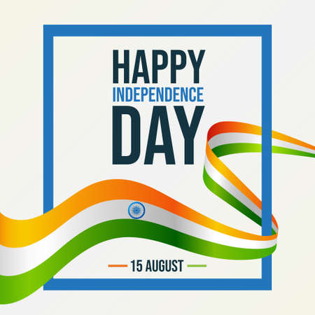 Happy Independence Day India, 15 August, Indian flag greeting poster for web, illustration vectorのイラスト素材