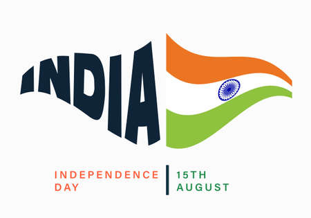 Independence day India, 15 August, Flag effect poster, flat illustration, vectorのイラスト素材