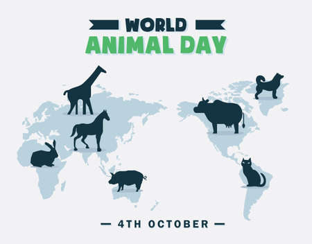 World Animal Day banner, 4th October, wildlife poster with animal silhouette illustrations, vectorのイラスト素材