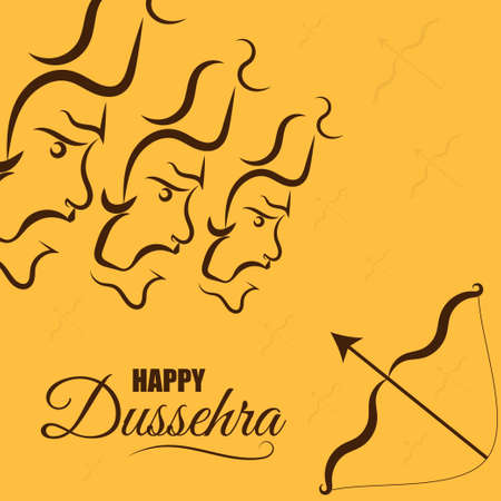 Happy Dussehra, Ravana and dhanush poster, festival banner, vector illustrationのイラスト素材