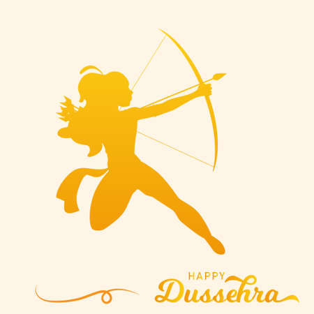 Happy Dussehra, Rama god poster, Indian Hindu beautiful festival banner, Ram illustration vectorのイラスト素材