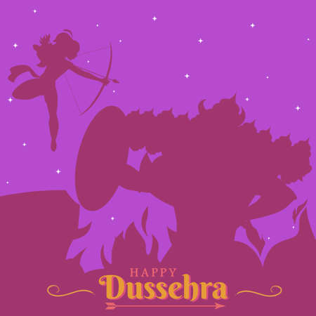 Happy Dussehra, Rama and Ravana action poster, festival banner, vector illustrationのイラスト素材