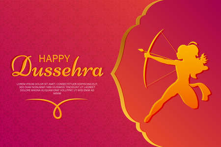 Happy Dussehra greeting card with god Ram silhouette, vector illustrationのイラスト素材