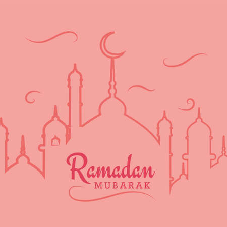Ramadan Mubarak poster with mosque outline, vector bannerのイラスト素材