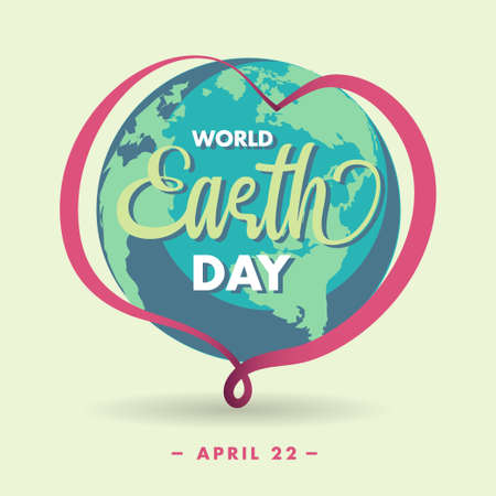 World Earth Day Poster, April 22, Globe and Heart illustration vector bannerのイラスト素材