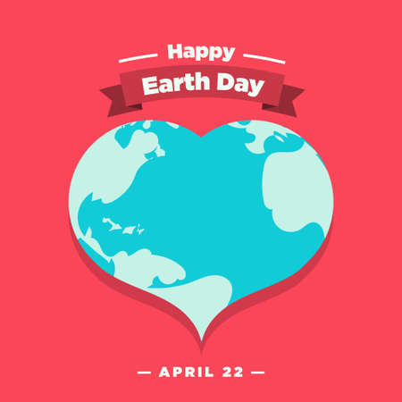 Happy Earth Day poster template, April 22, Earth In heart flat illustration vector bannerのイラスト素材