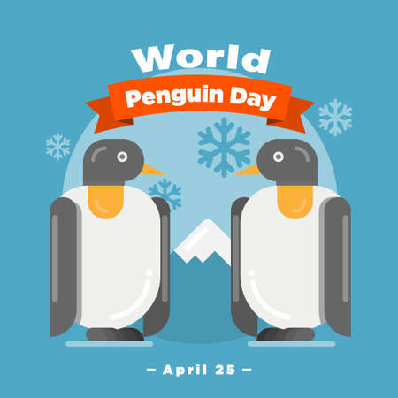 World Penguin Day poster, April 25, Penguins bird illustration vector bannerのイラスト素材