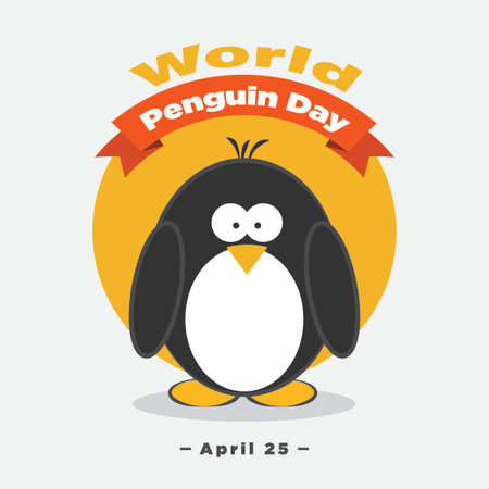World Penguin Day poster banner, 25 April, cute little penguin bird flat illustration vectorのイラスト素材