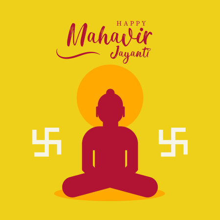 Happy Mahavir Jayanti wallpaper poster, Jain festival greeting wishes, swastika illustration flyer vector bannerの素材 [FY310167913679]