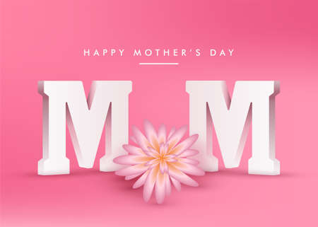 Happy Mother's Day Mom poster banner vector, Realistic 3D flower mothers day greeting card wishes wallpaper, pink background designのイラスト素材