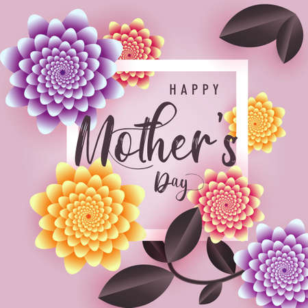 Happy Mother's Day greeting wallpaper poster, realistic flowers and leaf mothers day background, vector banner designのイラスト素材