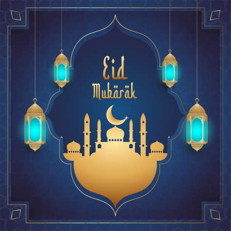 Eid mubarak, Happy Eid al adha, Eid al fitr calligraphy greeting card poster banner vector designのイラスト素材