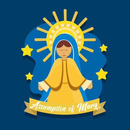 Assumption of Mary day vector illustration greeting card, Virgin Mary wallpaper, Poster, August 15, Important day designのイラスト素材
