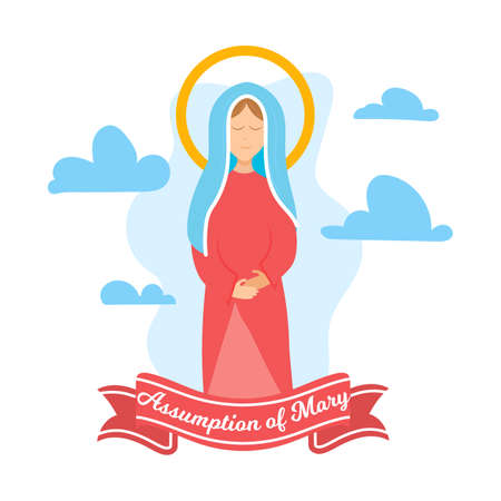 Happy Assumption of Mary day vector illustration greeting card, God Virgin Mary wallpaper, religious Poster, August 15, Important day designのイラスト素材