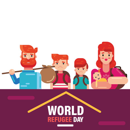 World Refugee Day 20th June, war crisis people family transportation template vector poster banner backgroundのイラスト素材