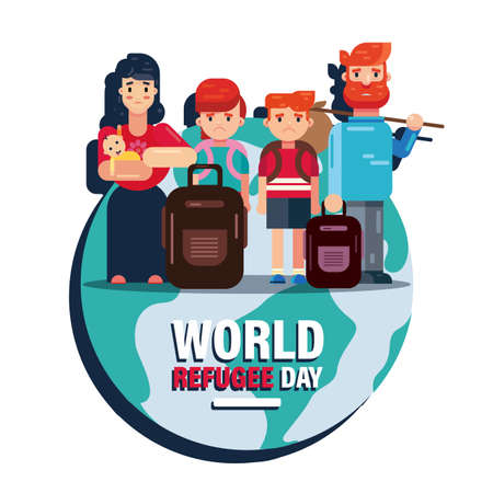 World Refugee Day 20th June, war crisis on globe vector art template backgroundのイラスト素材