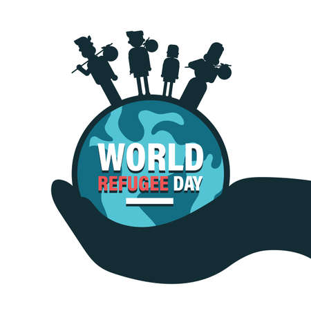 World Refugee Day, Concept of social event. 20 June-vector. International global immigration background after war, Flat illustration for web design, banner card templateのイラスト素材