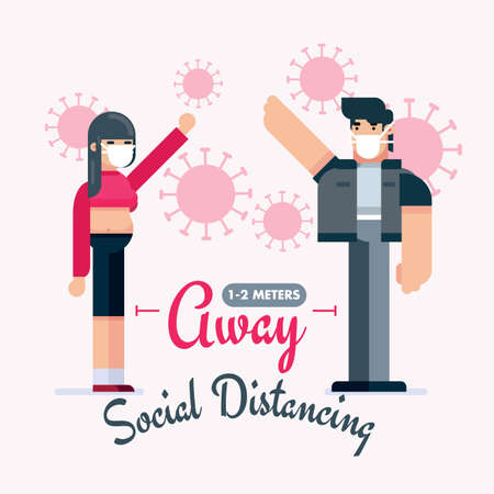 Social distancing set of icons. Simple man or woman with arrow distance between. Can be used during coronavirus covid-19 outbreak prevention designのイラスト素材