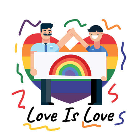Happy pride month, love is love couple poster banner design vector illustrationのイラスト素材