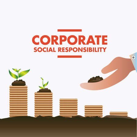 Corporate social responsibility CSR, money wealth economy business growth coins plants nature, vector illustration poster template design bannerのイラスト素材