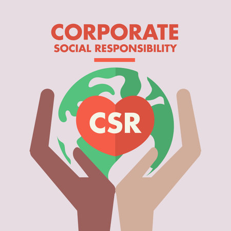 CSR corporate social responsibility, globe in hand and heart illustration vector design posterのイラスト素材