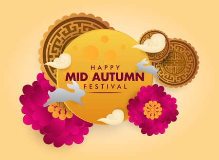 Happy mid autumn chinese festival elegant greeting card wishes culture illustration design vector posterのイラスト素材