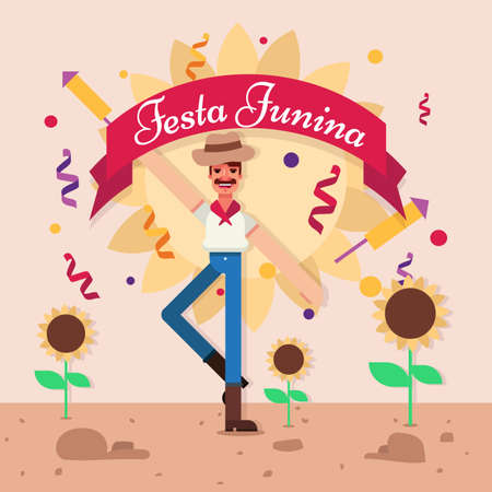 Sao joao brazil festa junina traditional festival party celebration cowboy dance vector poster designのイラスト素材