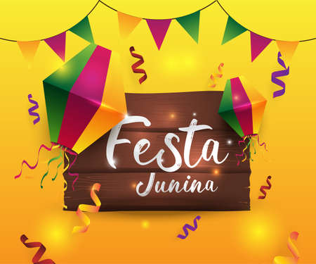 Festa Junina Brazil festival party celebration decorated lantern background design poster vector bannerのイラスト素材