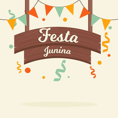 Festa Junina Brazil festival party celebration decorated board background design vector banner posterのイラスト素材